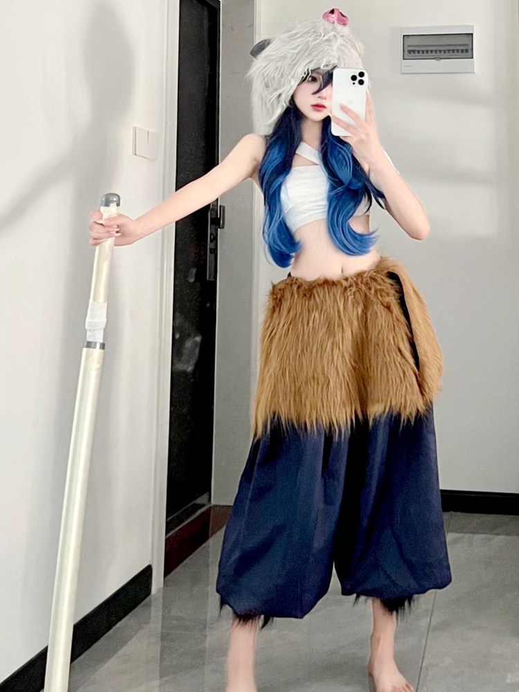 Anime Demon Slayer Man cosplay suit sex-turning Inosuke cospaly  Costume suit ,women's wig pig head cover