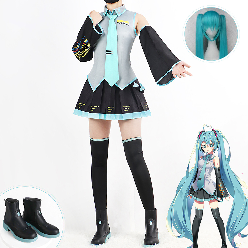 Miku Cosplay Costume Wig Shoes Headwear Japanese Anime Miku Cosplay Accessories Halloween Party Outfit for Women Girls Full Setcosplay