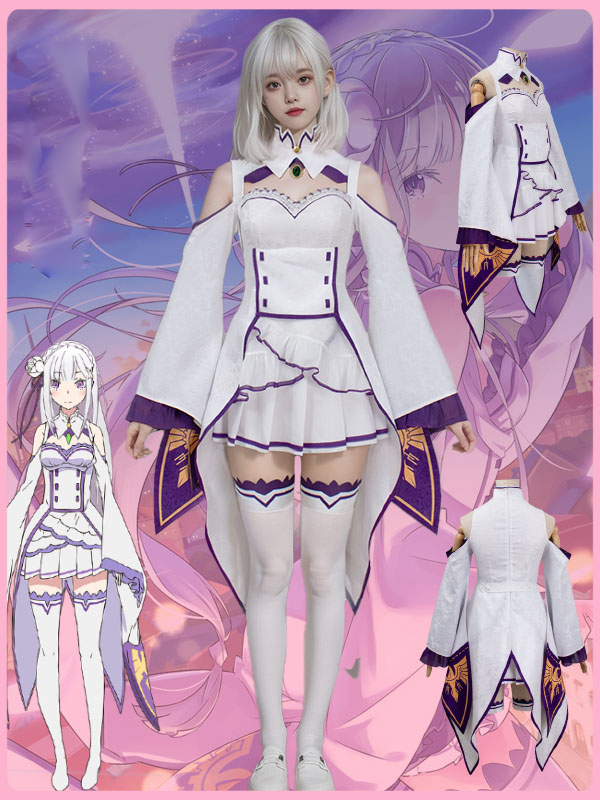 Anime Re: Life In A Different World From Zero Emilia Cosplay Costume ,Stockings And Leg Warmers