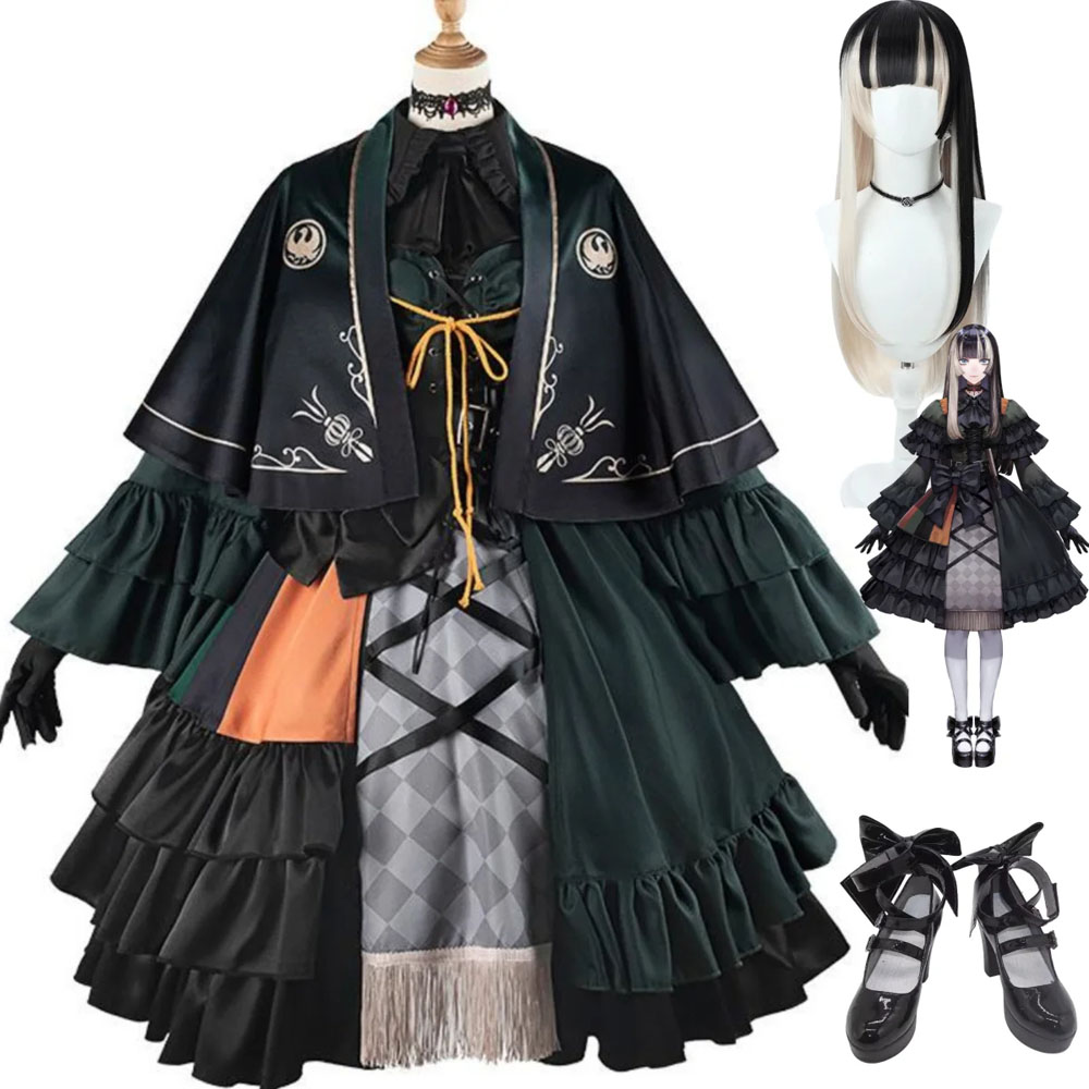 Virtual Youtuber Juufuutei Raden Cosplay Costume Hololive Regloss Wig Black Dress Lolita Woman Not Shoes 