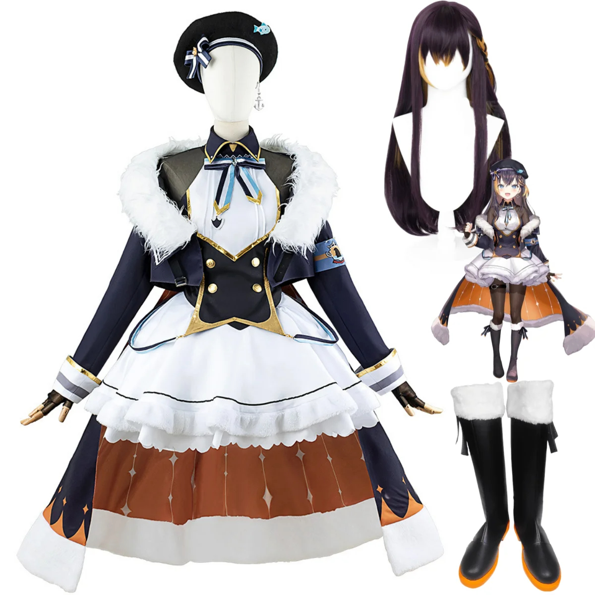 Anime virtual YouTuber Petra Gurin carnival costume wig dress cape woman set for christmas