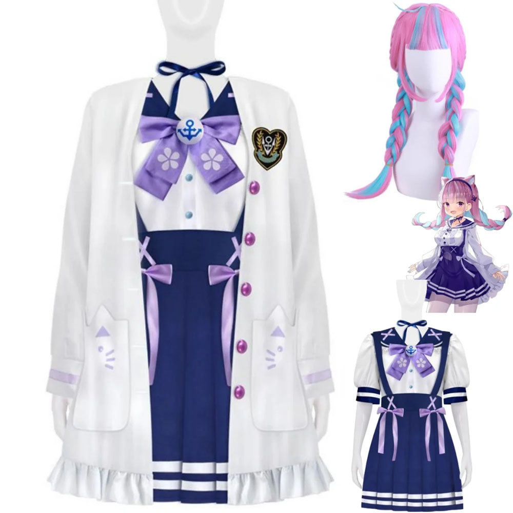 Anime Virtual YouTuber Minato Aqua Carnival Disguise VTuber Hololive Wig JK Uniform Skirt Woman