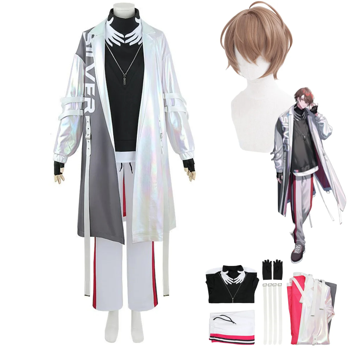 Anime Virtual YouTuber Kagami Hayato Cosplay Costume Wig Illusory Color Coat Man Woman Halloween 