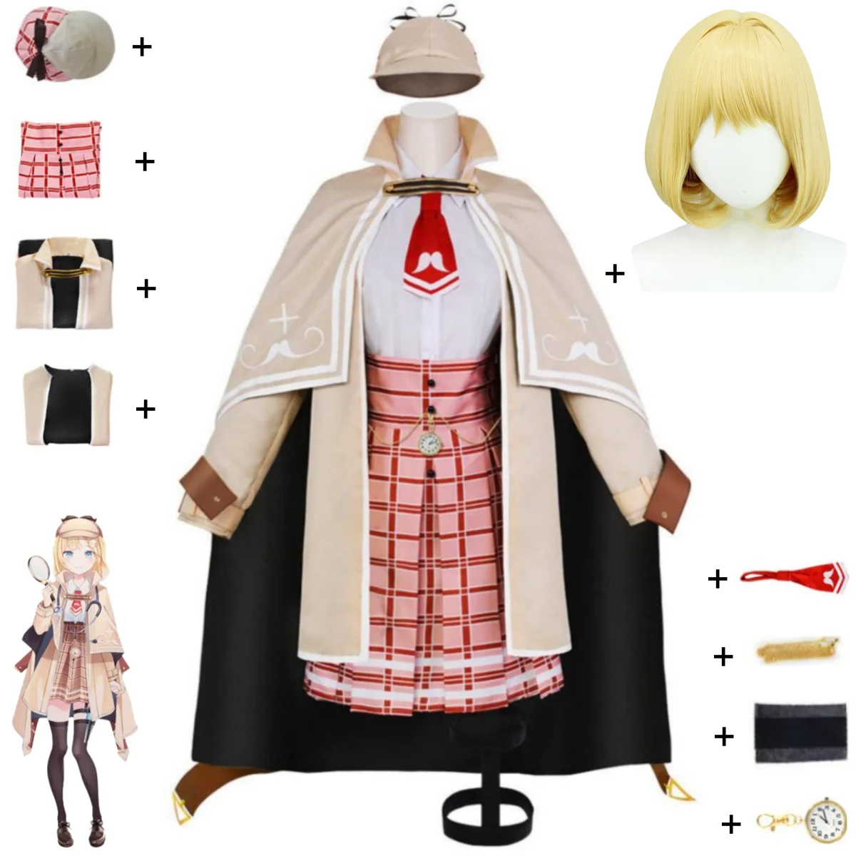 Anime virtual YouTuber Watson Amelia Ame Cosplay costume wig woman beautiful suit