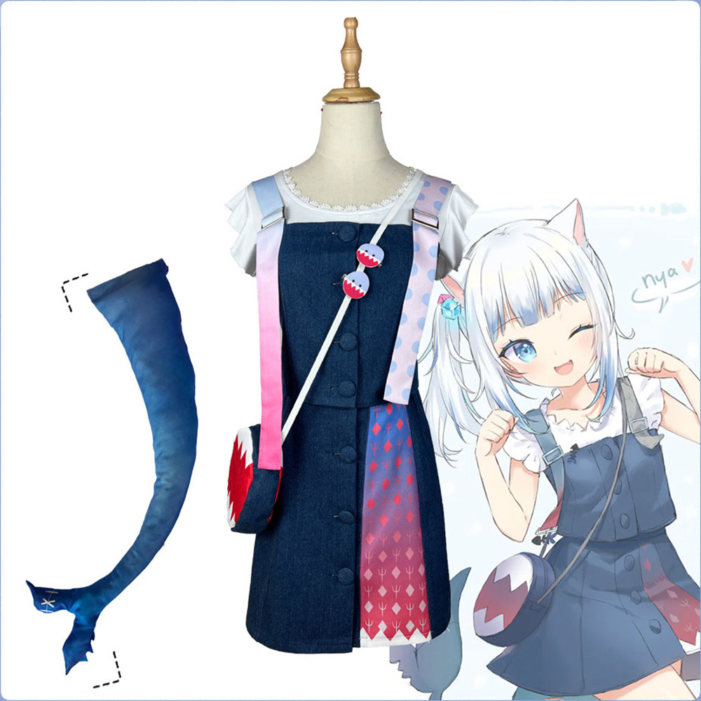 Virtual YouTuber Gawr Gura Cospaly Coatume Wig Catshark Daily Outfit Girl Disguise For Carnival Wig