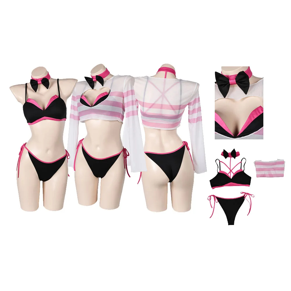 Hazzbin Angel Cos Dust Women Girls Cosplay Swimsuit Bikini Anime Roleplay Beach Suit Swimwear Halloween Carnival Suit