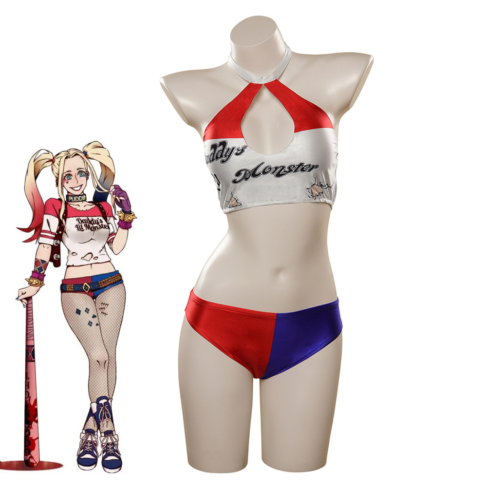 DC movie Harley Quinn Cosplay Costumes for Women Swimsuit swimwear Halloween Party Clothes 