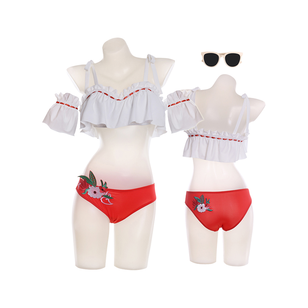 Summer Swimsuit Final Fantasy 14 Cosplay Swimsuit With Glasses Sexy Cute Embroidered Bikini Set Beachwear