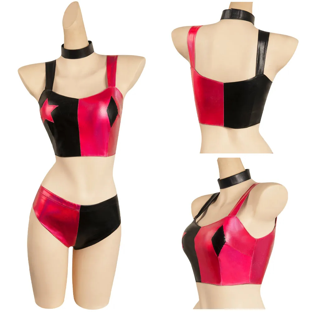 Barbier Pink Anime Quinzel Sexy Swimsuit Cosplay Costume Bikini Top Shorts Women Swimswear Outfits 