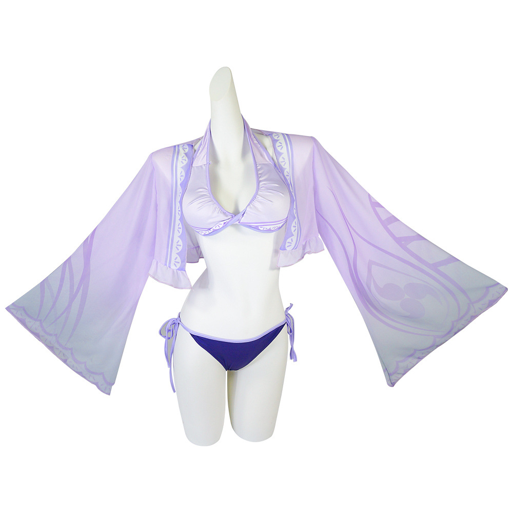 Game Anime Genshin Impact Beelzebul Cosplay Milk Silk Swimwear Transparent Sexy Bikini Swimsuit Halloween Set