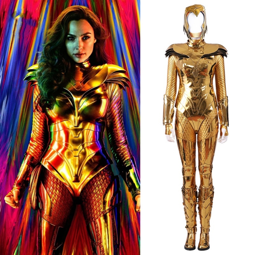 Wonder Woman Diana Prince Gold Cosplay Costume Outfit Women Bodysuit Shoes Set DC Movie