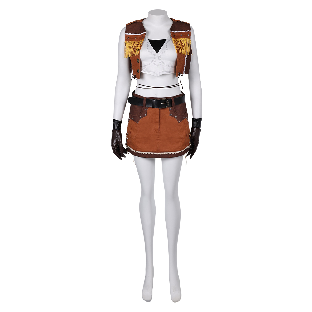 Game Final Fantasy VII Tifa Lockhart Women Brown Suit Cosplay Costume