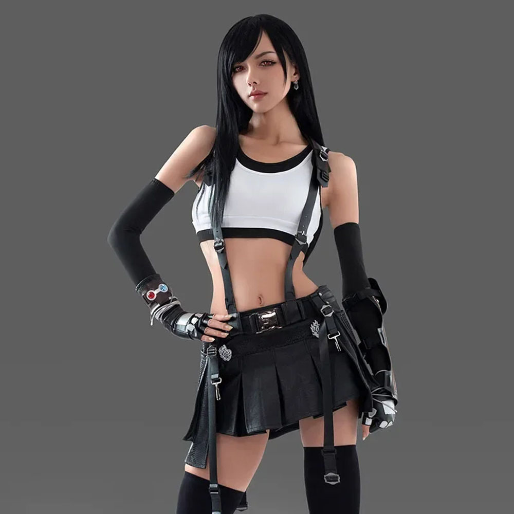 Final Fantasy VII Tifa turnart cosplay costume women dress wig Black Brown