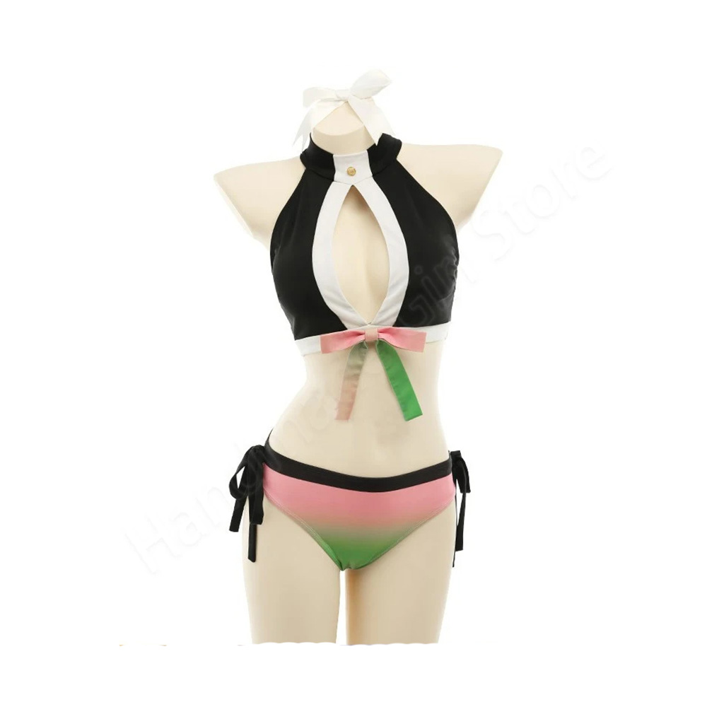 Demon Slay Kanroji Mitsuri Summer Bikini Cosplay Swimwear Costume Pool Party