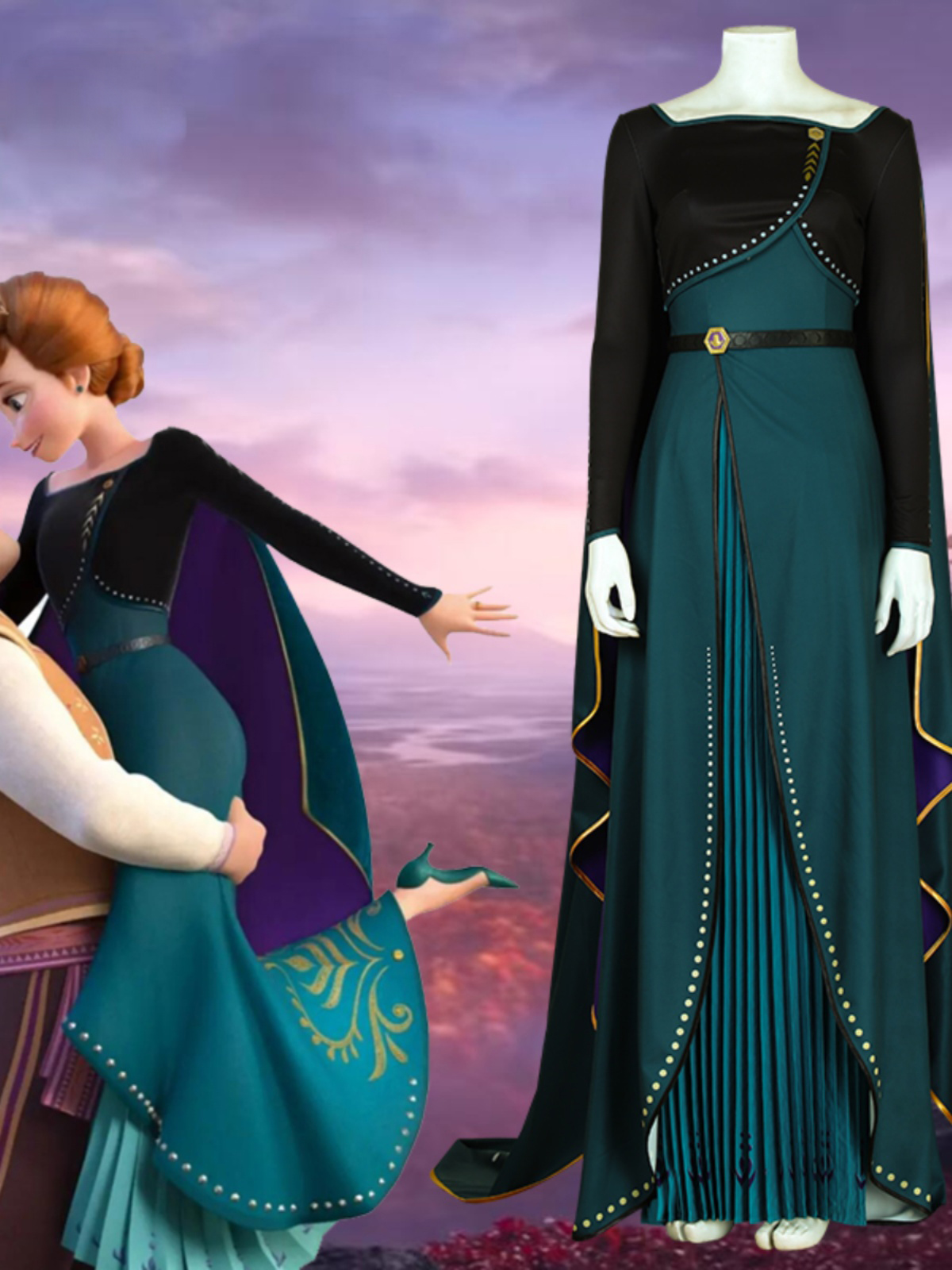 Frozen 2 Queen Anna Coronation Gown Dark Green Dress Cosplay Costume