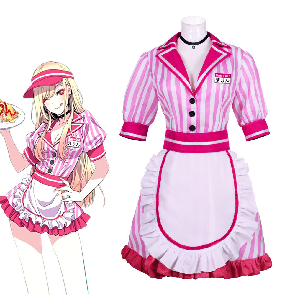 Anime My Dress Up Darling Marin Kitagawa Cosplay Costume Cute Lolita Girls Pink Striped Dress