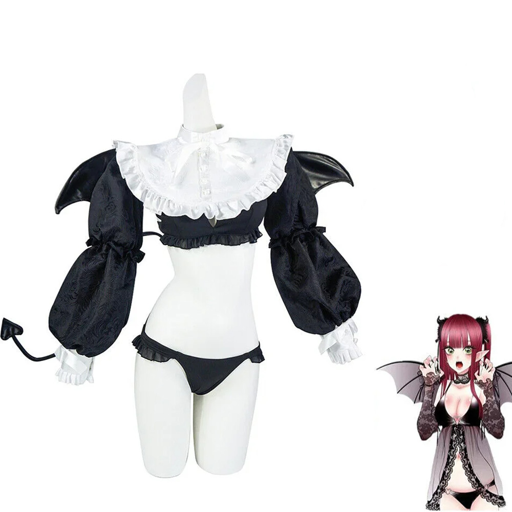 My Dress Up Darling Cosplay Kitagawa Marin Cosplay Costume Wing Leather Cos Little Devil Sexy Lace Pajamas