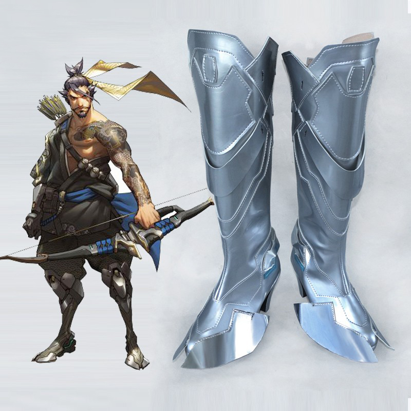 Overwatch Shimada Hanzo Silver High Heels Game Cosplay Shoes Boots  