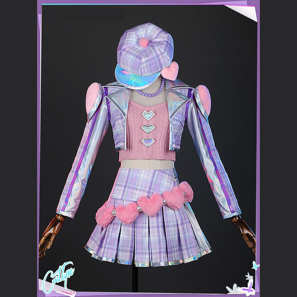 Game League of Legends Caitlyn Cosplay Cosutme Women Purple Lovely Uniform