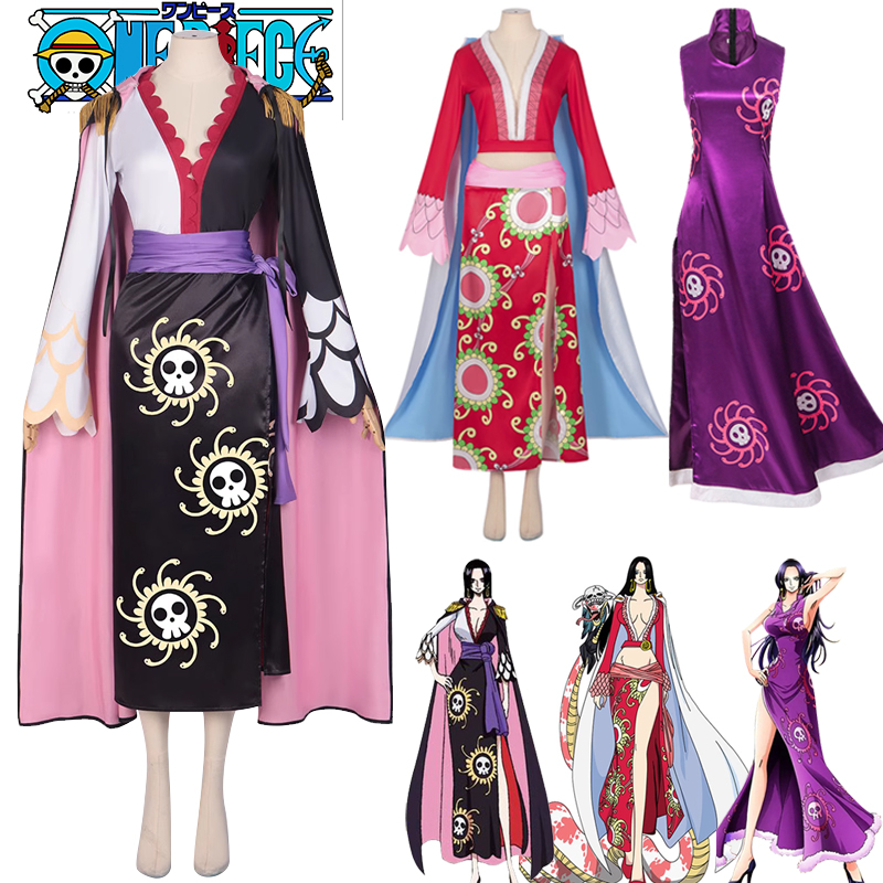 Anime One Piece Queen Boa Hancock Cosplay Costume purple red black anime cheongsam full set of women's clothing