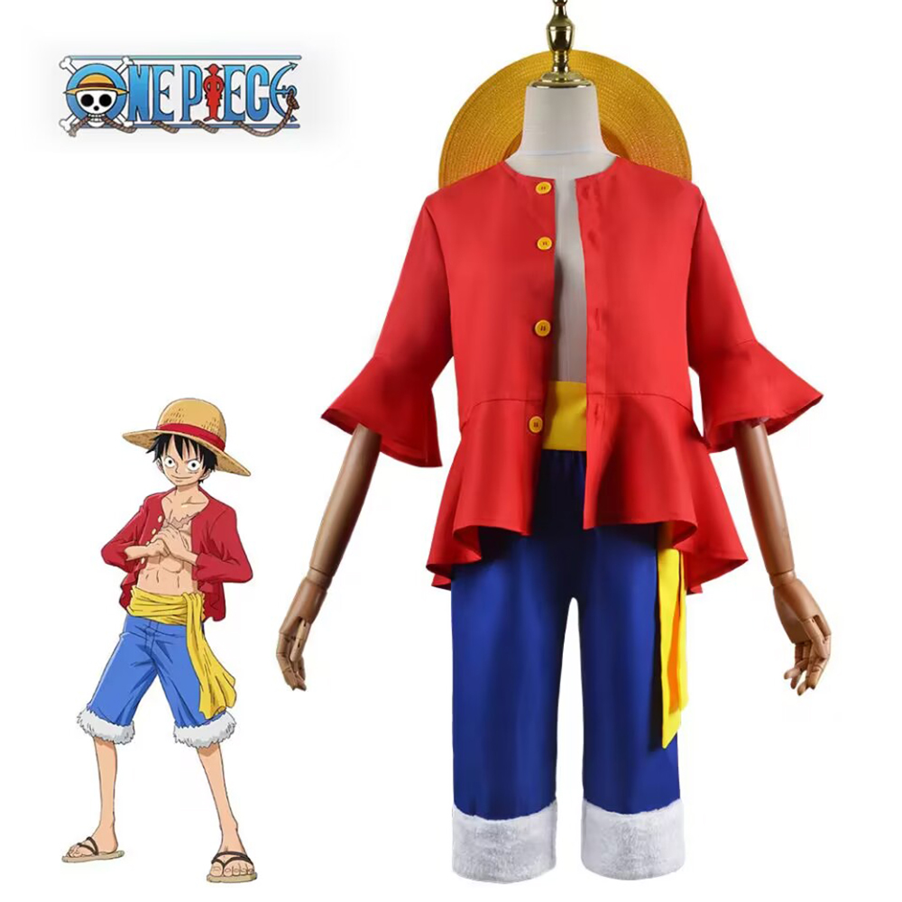 Anime One Piece Monkey D. Luffy Cosplay Costumes Shirt Pants hat Summer Clothing Set for Halloween Party Christmas