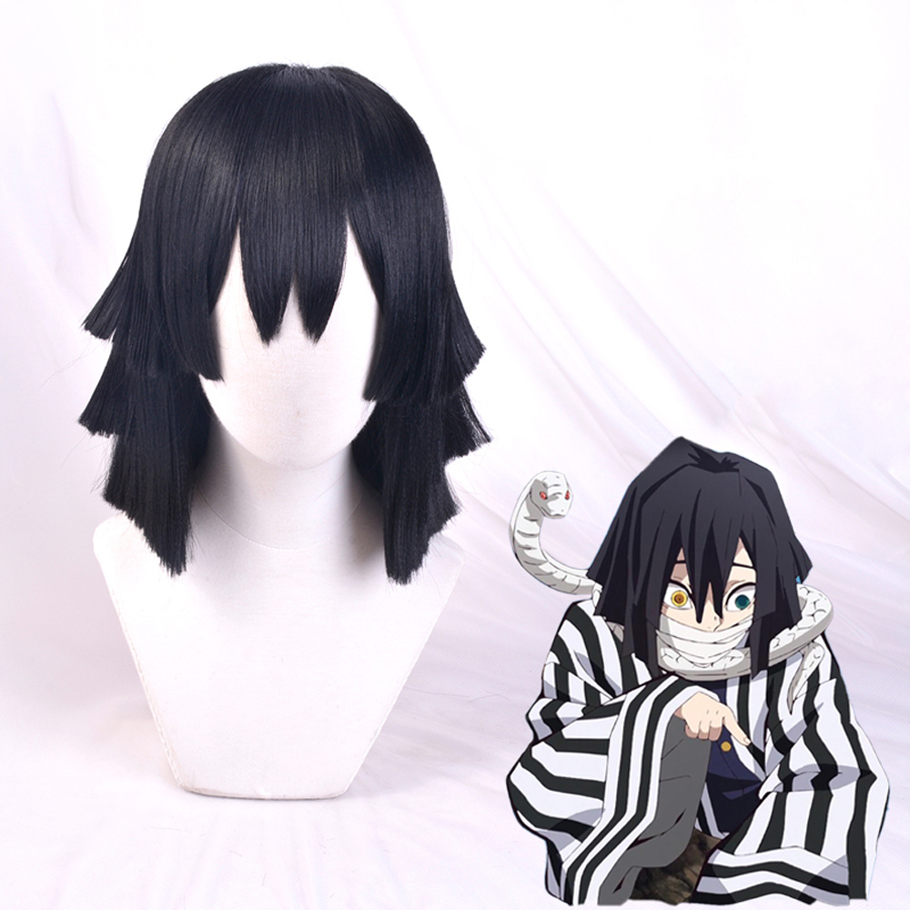 Anime Demon Slayer: Kimetsu No Yaiba Cosplay Iguro Obanai Cosplay Wig Black 35cm Hair