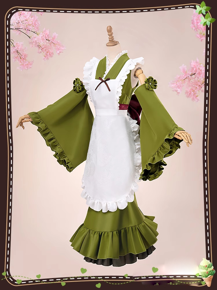 Hatsune Miku Vocal Cosplay Costume Matcha Green Tea Dress and pink Dress,Wig