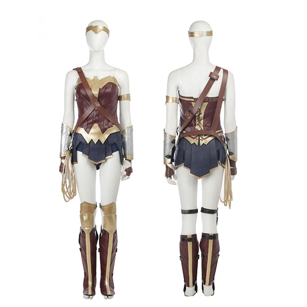 Wonder Girl Diana Cosplay Costume Halloween Adult Women Superheroine Outfit Sexy PU Leather Battle Suit DC Movie Type