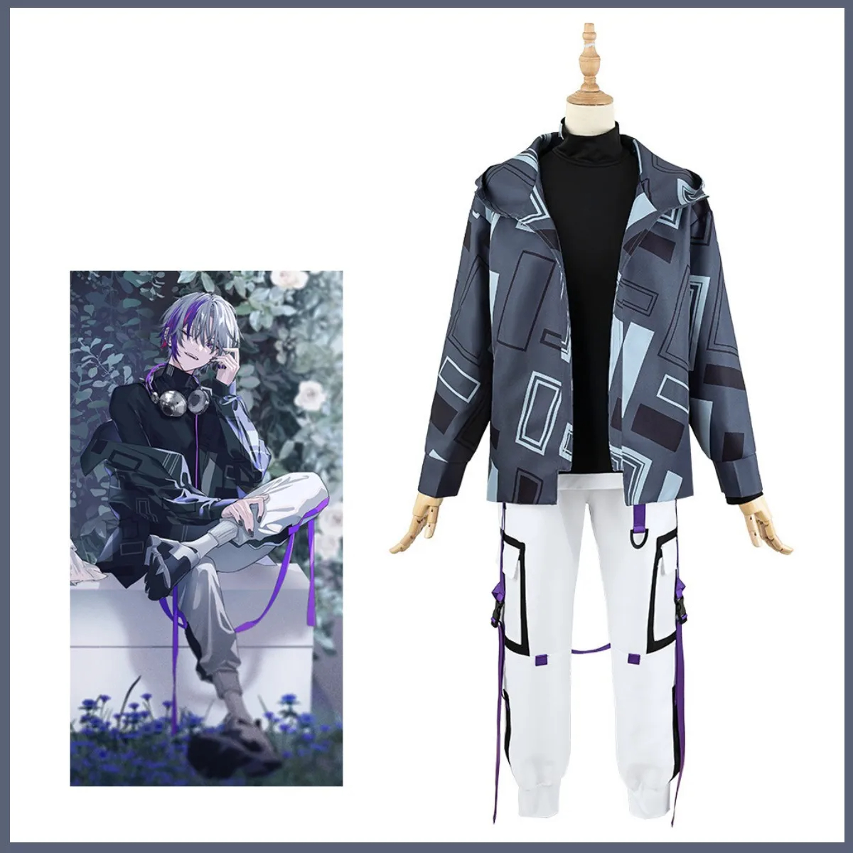 Anime Virtual Youtuber Fuwa Minato Cosplay Costume Wig Daily Uniform Hooded Coat Man Woman Party
