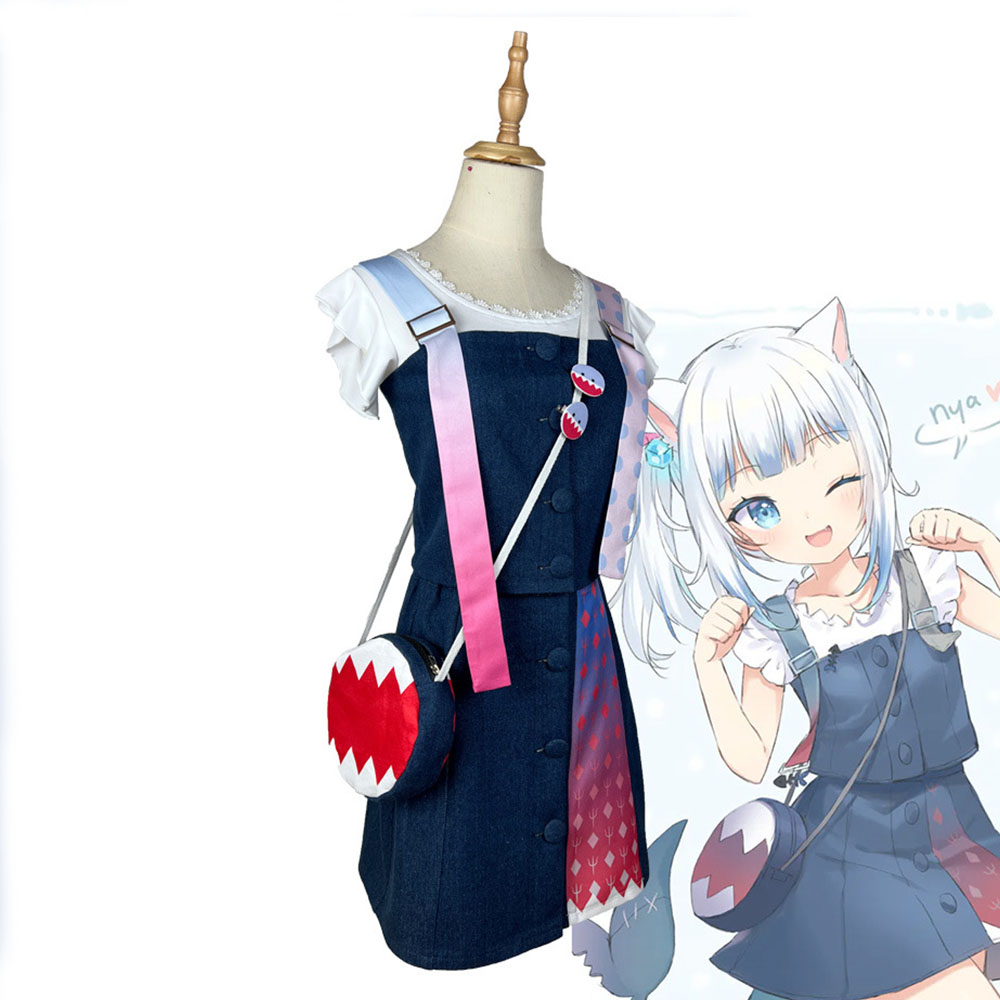 Virtual YouTuber Gawr Gura Cospaly Coatume Wig Catshark Daily Outfit Girl Disguise For Carnival Wig