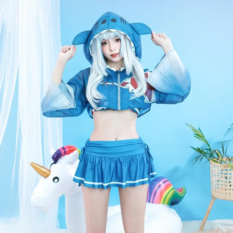 VTuber Hololive Gawr Gura Girls Women Swimsuit Anime Halloween Party Costumes  Beach Swimsuit 