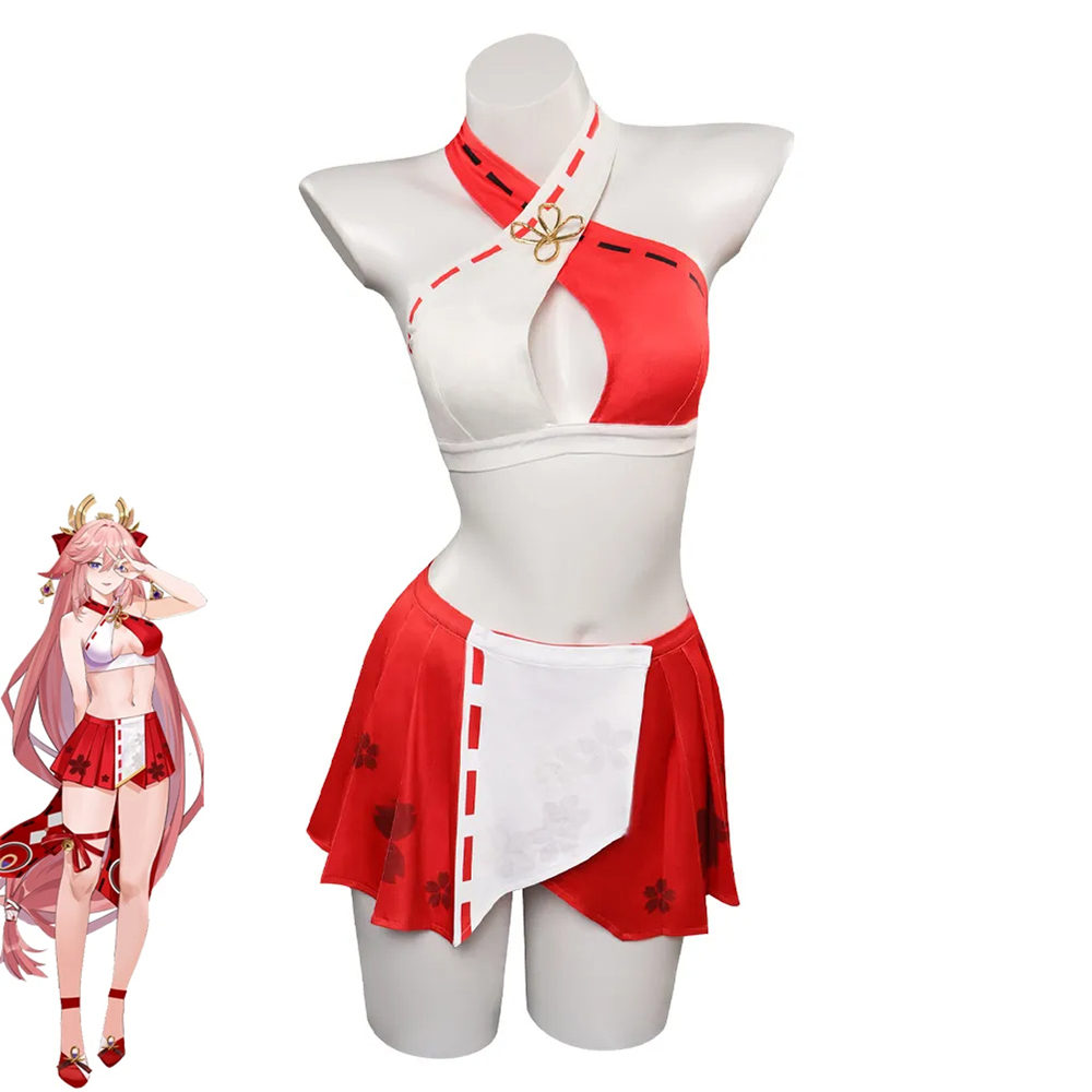Genshin Impact Yae Miko Cosplay Costume Swimsuit Outfits Halloween Carnival Party Female Role Swimswear Suit