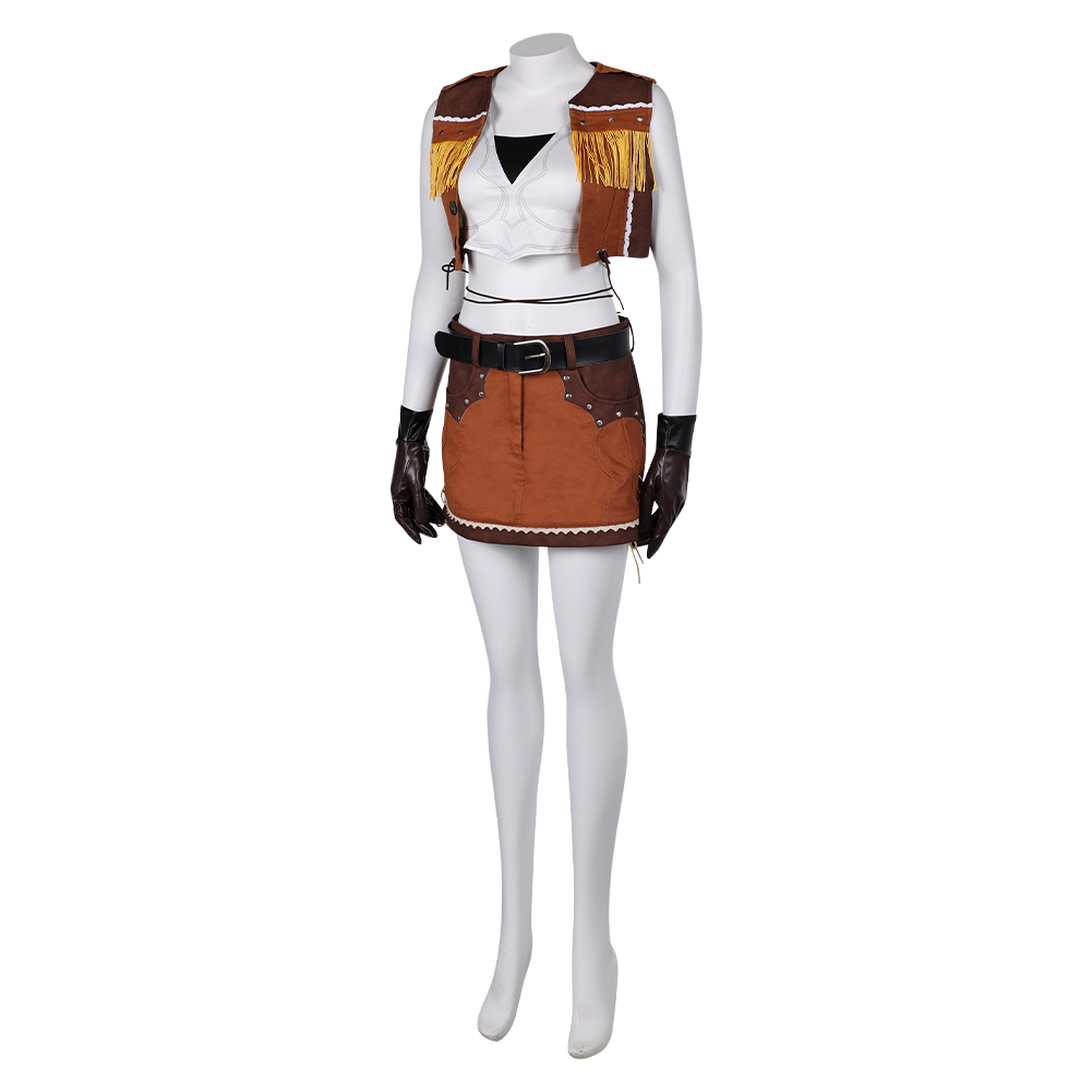 Game Final Fantasy VII Tifa Lockhart Women Brown Suit Cosplay Costume