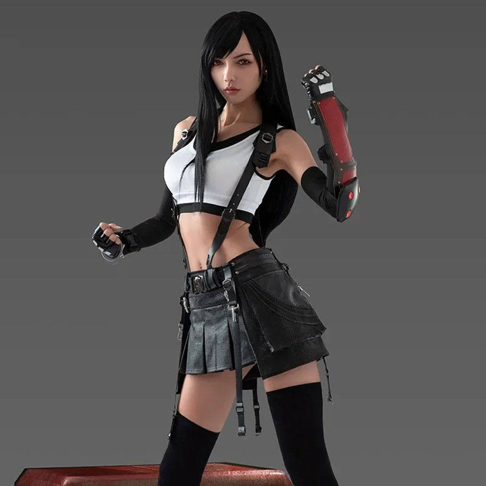 Final Fantasy VII Tifa turnart cosplay costume women dress wig Black Brown
