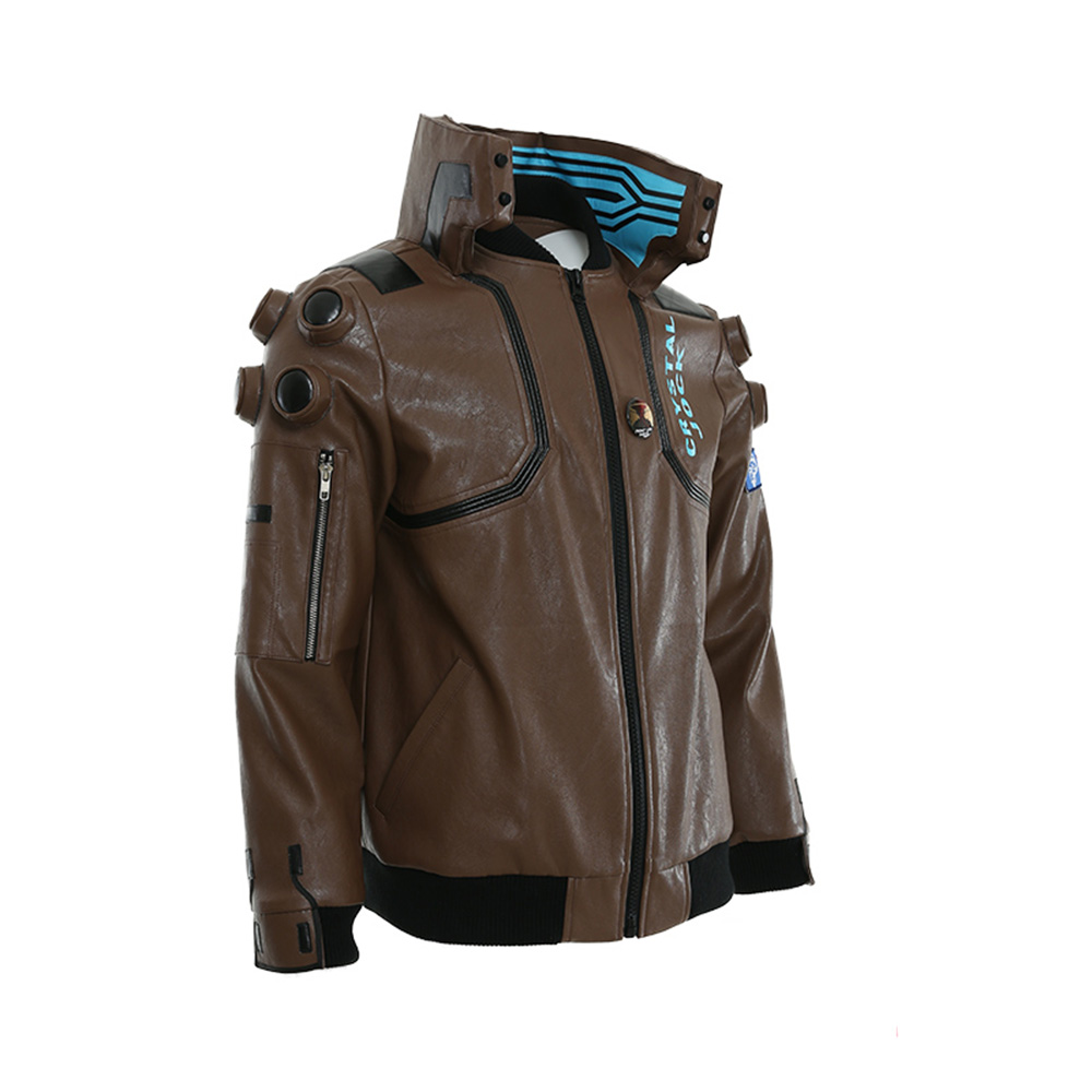 Unisex Cyberpunk V Brown Leather Jacket Motorcycle Bomber Coat Coplay Costume