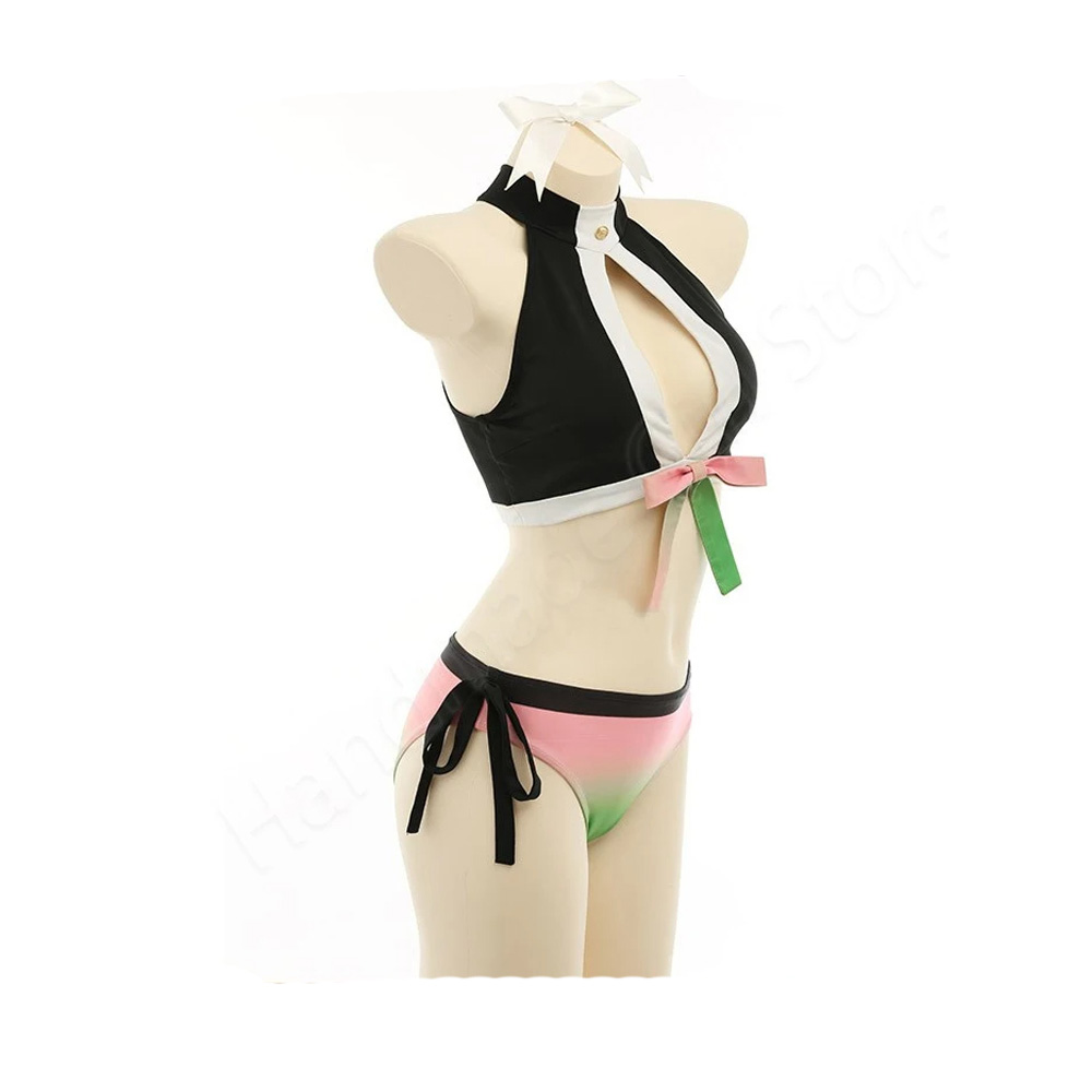 Demon Slay Kanroji Mitsuri Summer Bikini Cosplay Swimwear Costume Pool Party