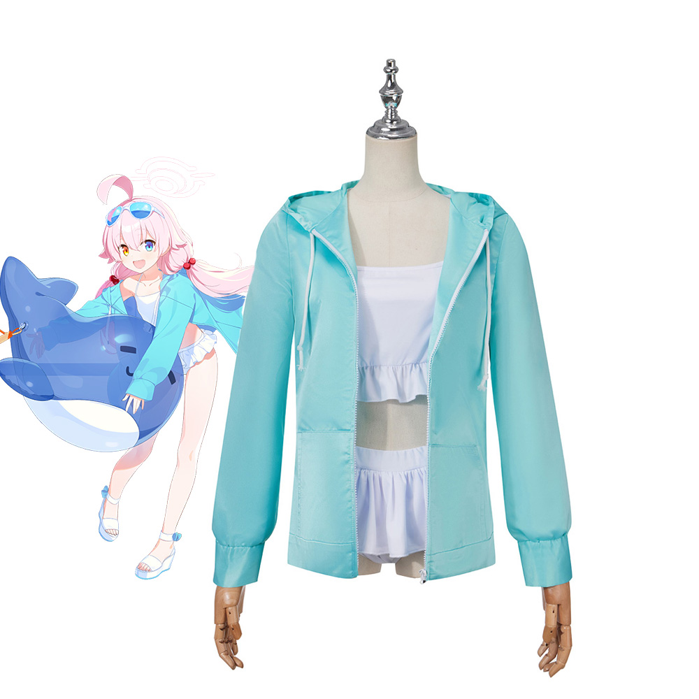 Anime Blue Archive Takanashi Hoshino Cosplay Costume Teal Hoodie Jacket Coat Bikini Swimsuit 