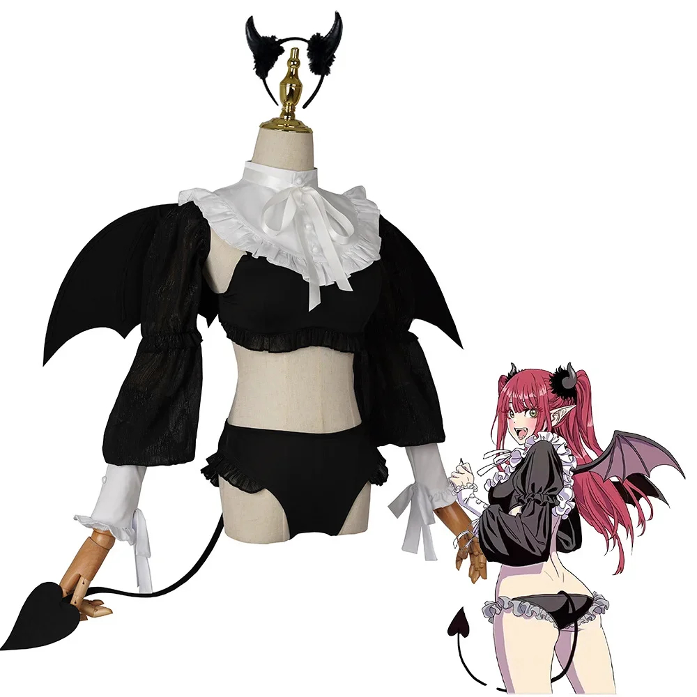 My Dress Up Darling Cosplay Kitagawa Marin Cosplay Costume Wing Leather Cos Little Devil Sexy Lace Pajamas