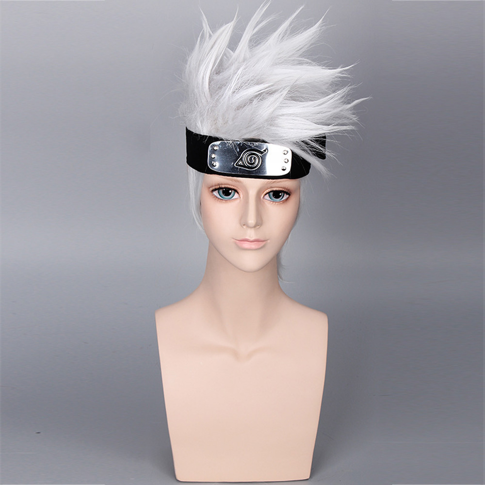 Anime Naruto Hatake Kakashi Cosplay Wig Headband Prop Short Silver White Halloween Unisex New