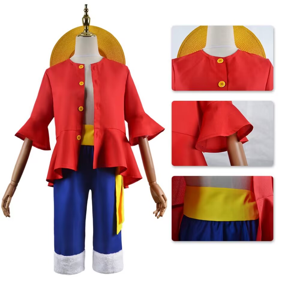 Anime One Piece Monkey D. Luffy Cosplay Costumes Shirt Pants hat Summer Clothing Set for Halloween Party Christmas