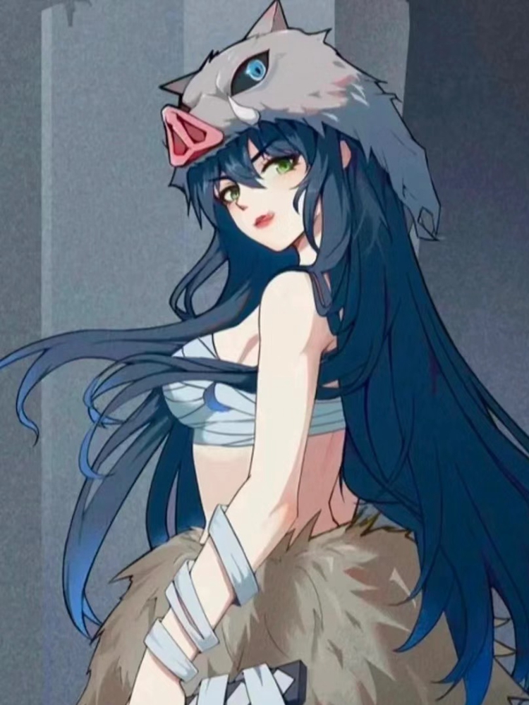 Anime Demon Slayer Man cosplay suit sex-turning Inosuke cospaly  Costume suit ,women's wig pig head cover