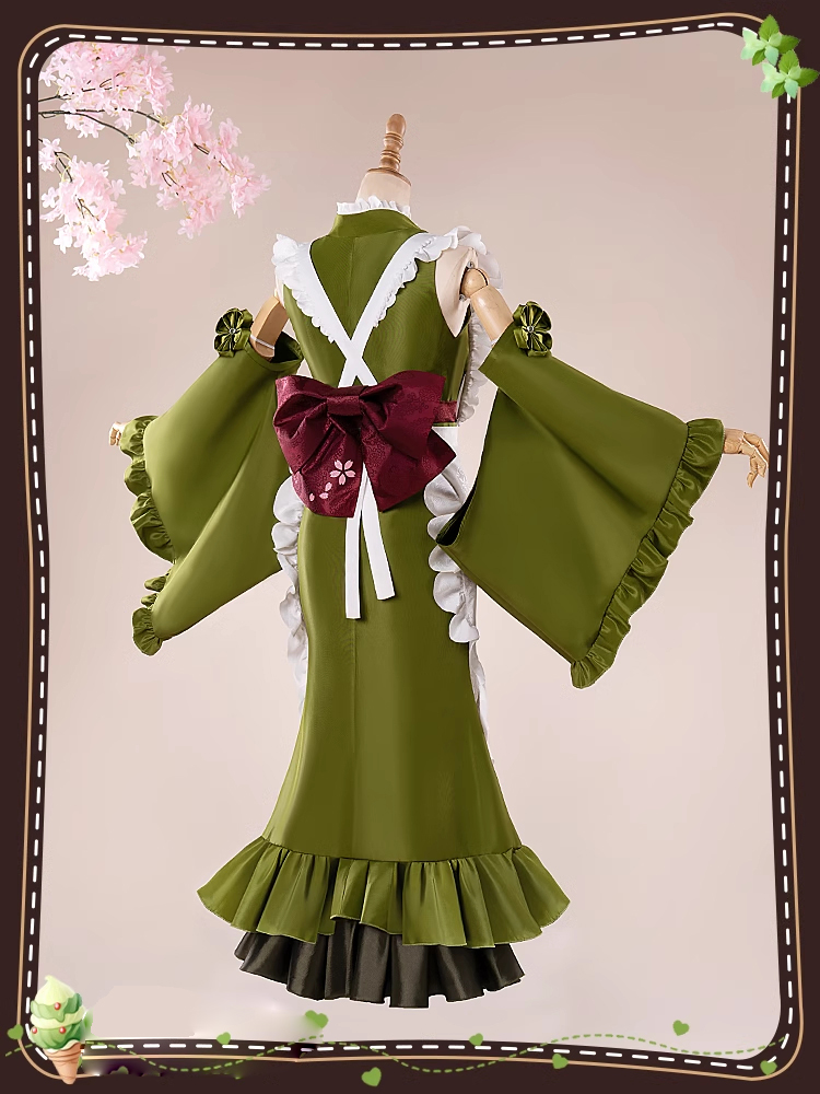 Hatsune Miku Vocal Cosplay Costume Matcha Green Tea Dress and pink Dress,Wig