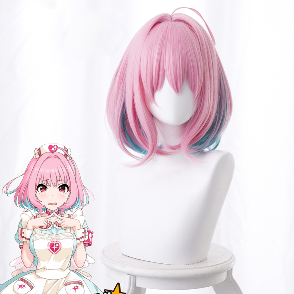 THE IDOLM@STER Game Yumemi Riamu Pink blue Cosplay Wig Head circumference 50-60cm Length 38cm