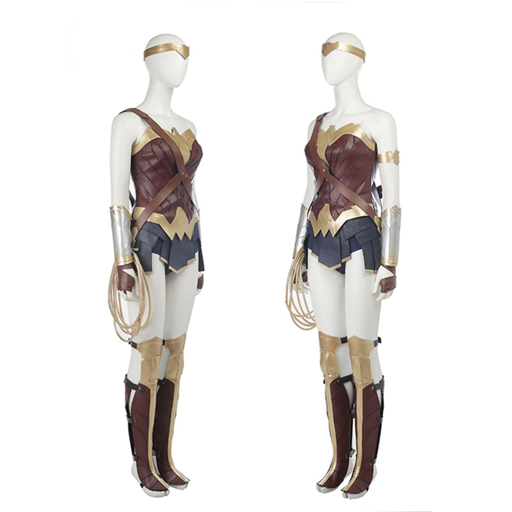 Wonder Girl Diana Cosplay Costume Halloween Adult Women Superheroine Outfit Sexy PU Leather Battle Suit DC Movie Type