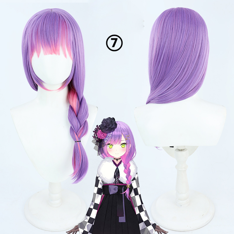 VTuber Tokoyami Towa Cosplay Wig for Girls Pigtails Short Hair Bun Hololive Idol Purple Mixed Pink Long Straight Hats