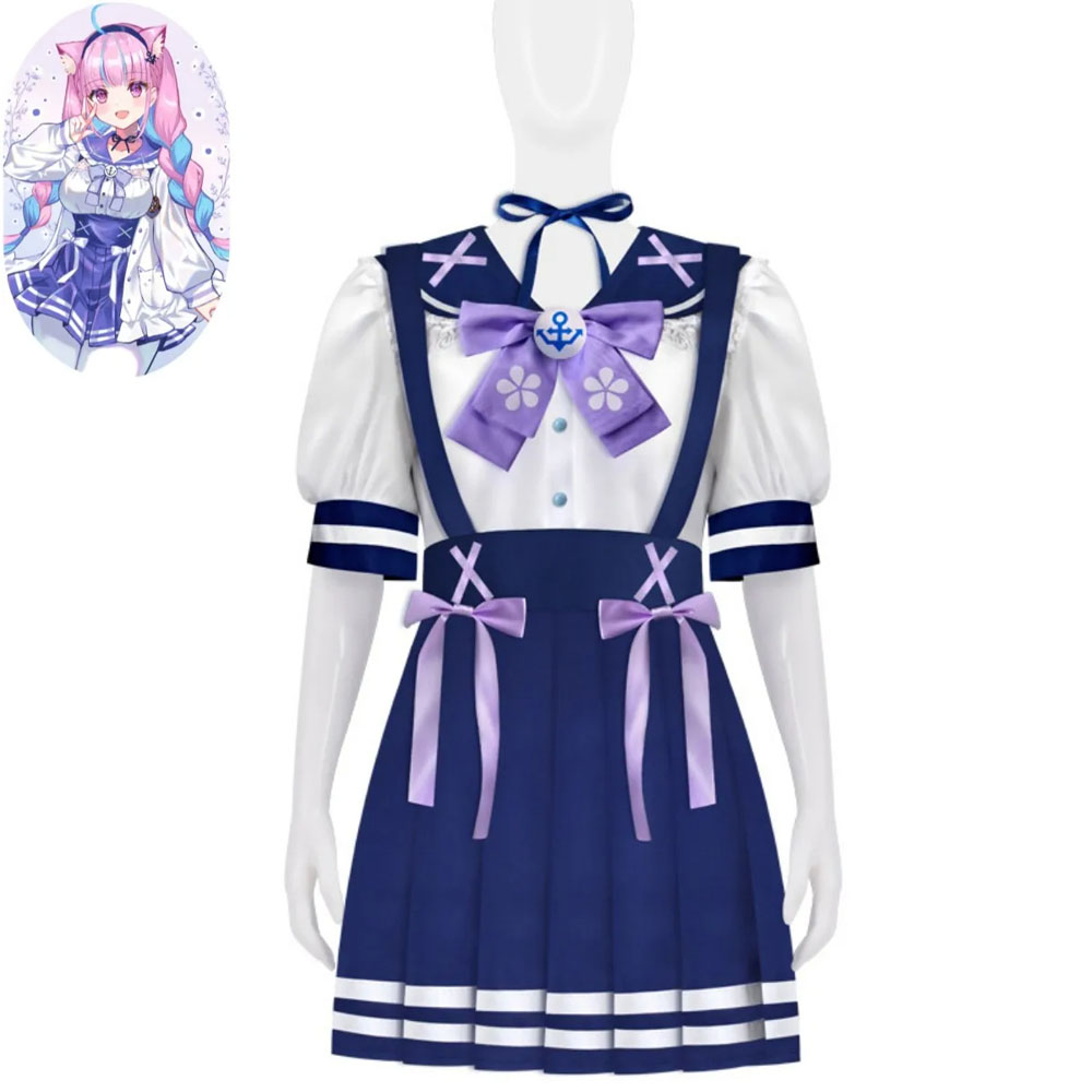 Anime Virtual YouTuber Minato Aqua Carnival Disguise VTuber Hololive Wig JK Uniform Skirt Woman