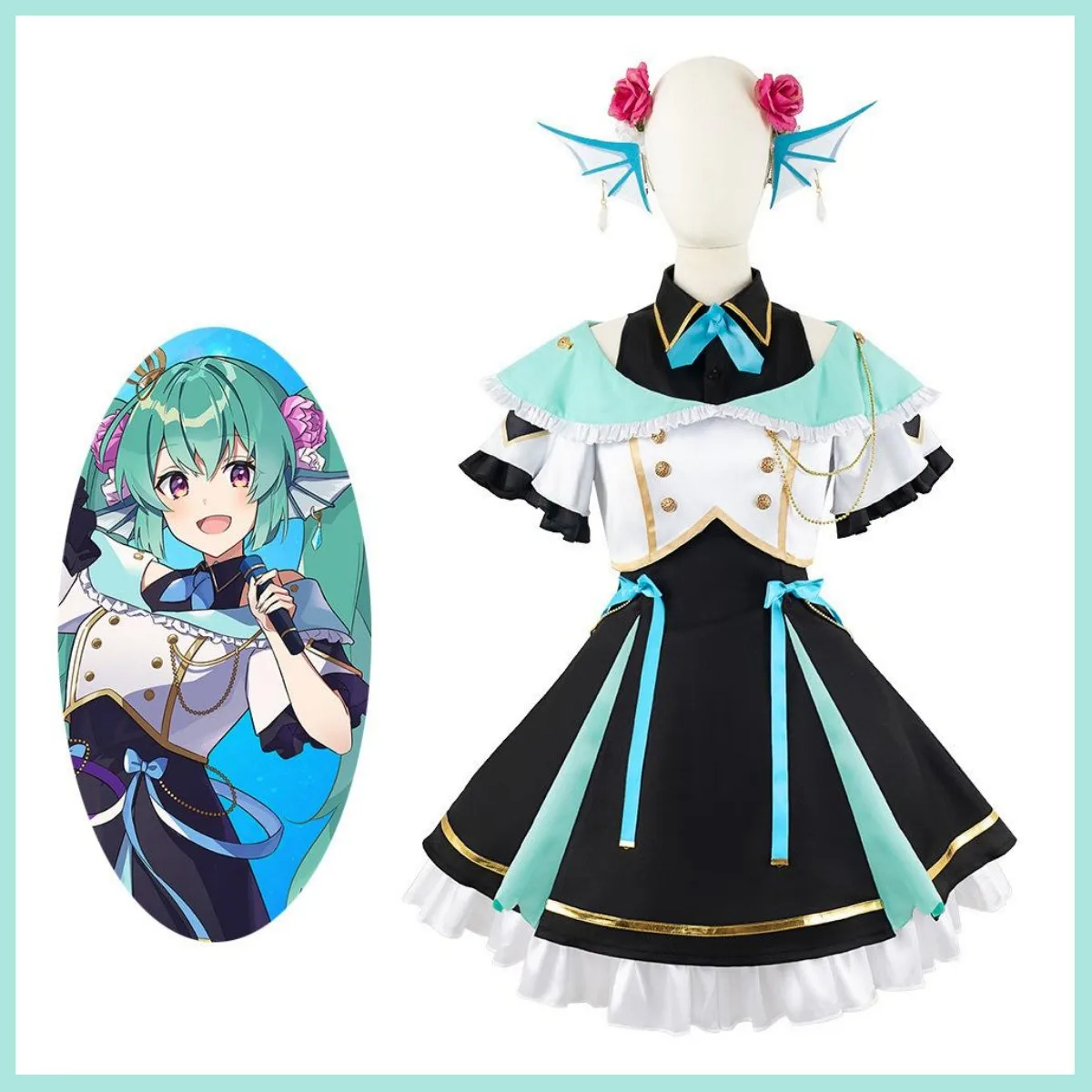 Anime Virtual YouTuber Finana Ryugu Elira Pendora Pomu Rainpuff Cosplay Costume Wig Disguise JK Uniform