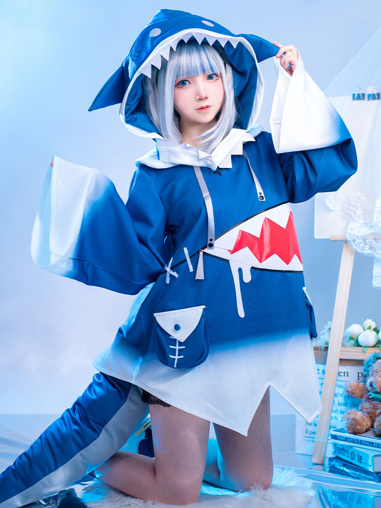  Gawr Gura Carnival Disguise Shark Cosplay Costume for Women Halloween Youtuber Cosplay Set Tail Wigs
