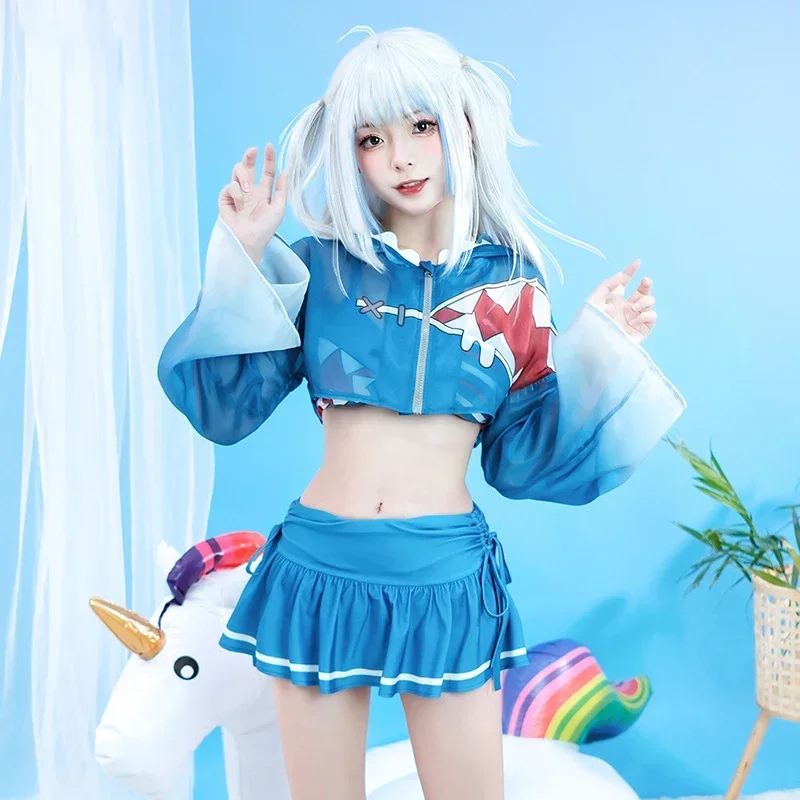 VTuber Hololive Gawr Gura Girls Women Swimsuit Anime Halloween Party Costumes  Beach Swimsuit 