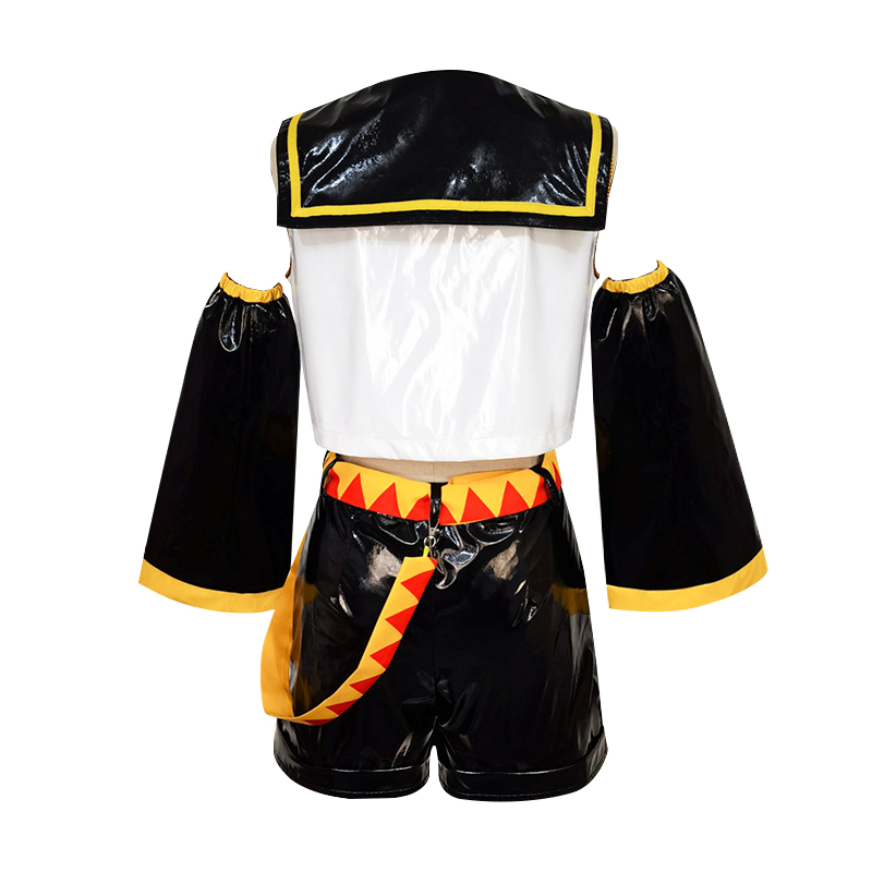 Kagamine Rin Cosplay with Ears Collab Series Cosplay Top Shorts Idol Costumes Wig Cosplay Outfit Patent Leather Uniform